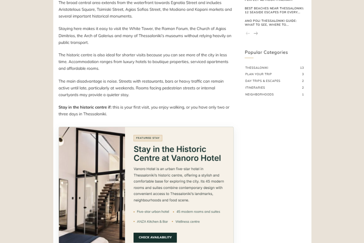 Example native advertising placement for Vanoro Hotel